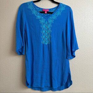 🌼 FINAL PRICE Lilly Pulitzer Target Blue Embroidered Crepe Peasant Tunic Top
